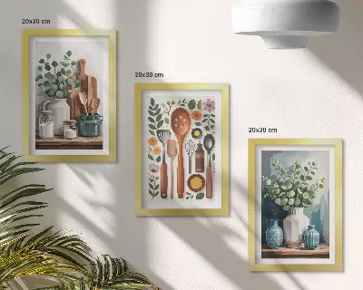 3-piece wall art set featuring modern kitchen plants