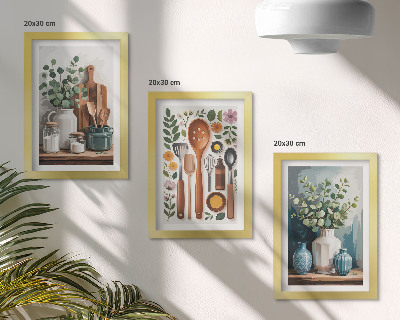 3-piece wall art set Kitchen accessories with plants in a modern style