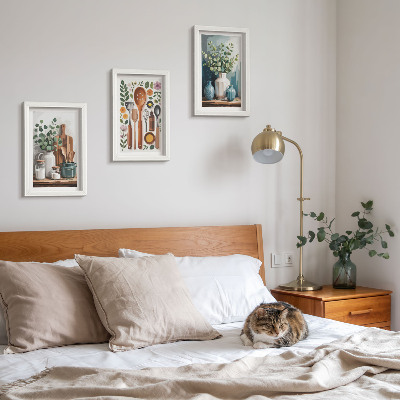 3-piece wall art set Kitchen accessories with plants in a modern style