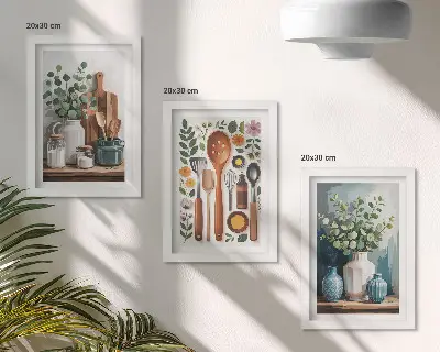 3-piece wall art set featuring modern kitchen plants