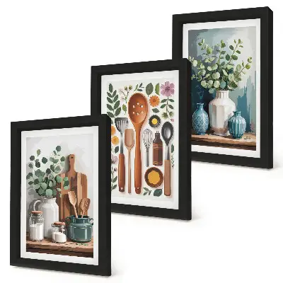 3-piece wall art set featuring modern kitchen plants