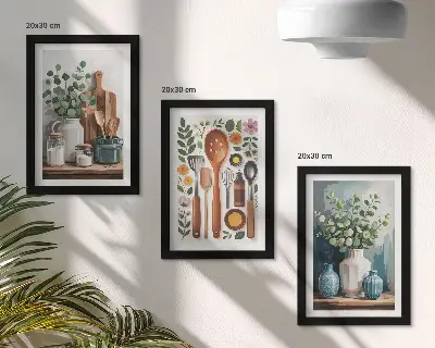 3-piece wall art set featuring modern kitchen plants
