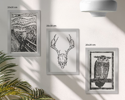 Photo frame wall Inspired by the Scream image with a skull and owl in a graphic style