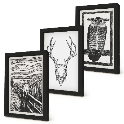 Photo frame wall Inspired by the Scream image with a skull and owl in a graphic style
