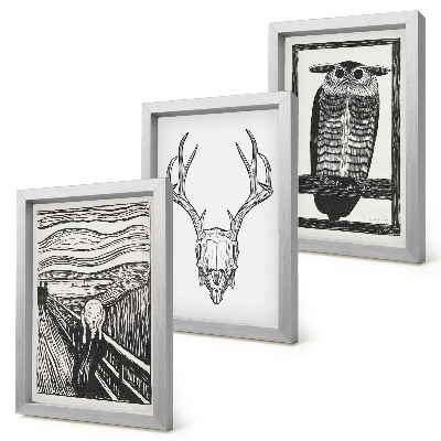 Photo frame wall Inspired by the Scream image with a skull and owl in a graphic style