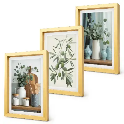 Green olives and eucalyptus branches aesthetic wall art framed triptych