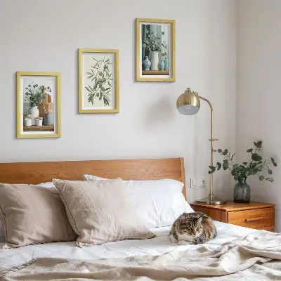 Green olives and eucalyptus branches aesthetic wall art framed triptych