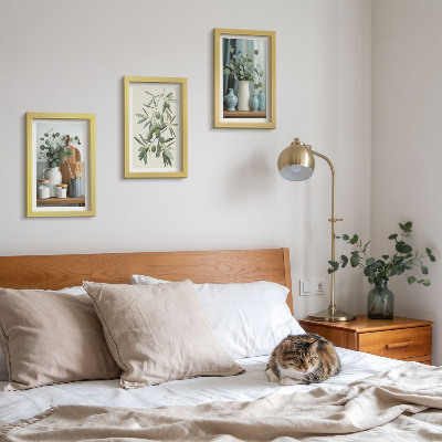 Framed triptych Green olives and eucalyptus branches aesthetic
