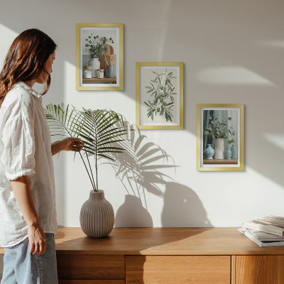 Framed triptych Green olives and eucalyptus branches aesthetic
