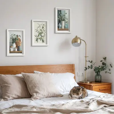 Green olives and eucalyptus branches aesthetic wall art framed triptych