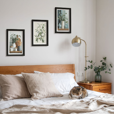 Framed triptych Green olives and eucalyptus branches aesthetic