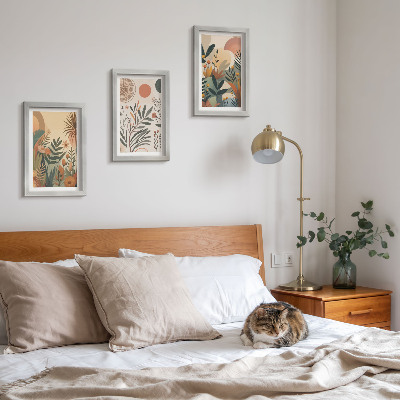 Framed triptych Plant motifs in muted colors with circles