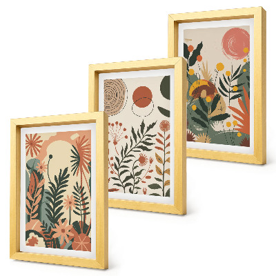 3-piece wall art set Vintage plant patterns in pastel shades