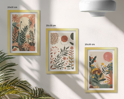3-piece wall art set Vintage plant patterns in pastel shades
