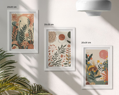 3-piece wall art set Vintage plant patterns in pastel shades