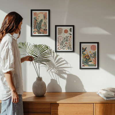3-piece wall art set Vintage plant patterns in pastel shades