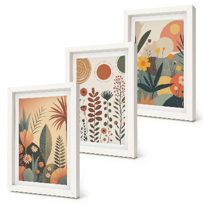 Photo frame wall Boho plant patterns in warm shades with a natural feel