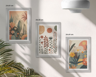 Photo frame wall Boho plant patterns in warm shades with a natural feel