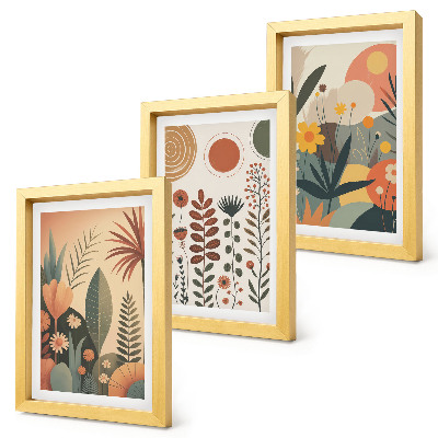 Photo frame wall Boho plant patterns in warm shades with a natural feel