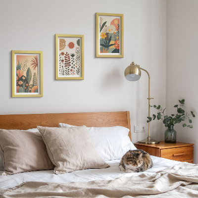 Photo frame wall Boho plant patterns in warm shades with a natural feel