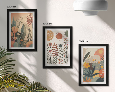 Photo frame wall Boho plant patterns in warm shades with a natural feel