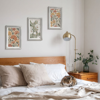 Framed triptych Floral patterns in shades of orange and green