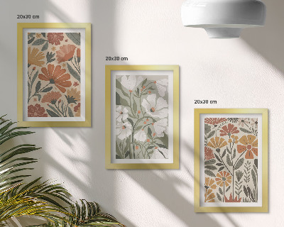 Framed triptych Floral patterns in shades of orange and green