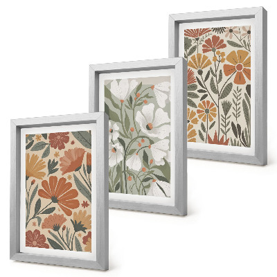Framed triptych Floral patterns in shades of orange and green