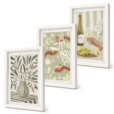3-piece wall art set Olive blossoms and rustic cocktails