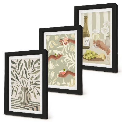 3-piece wall art set Olive blossoms and rustic cocktails
