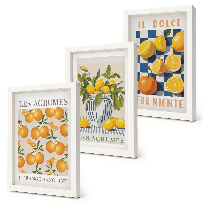 Photo frame wall Retro citrus fruit with yellow accents