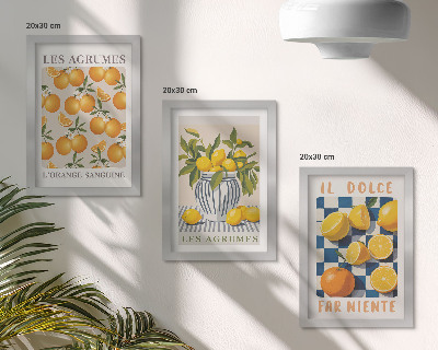 Photo frame wall Retro citrus fruit with yellow accents