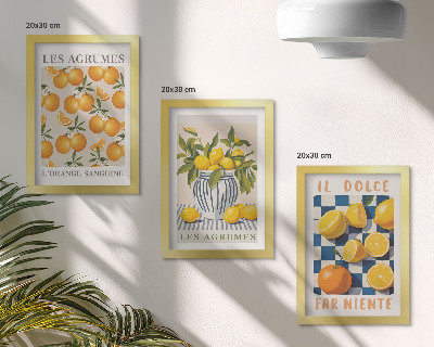 Photo frame wall Retro citrus fruit with yellow accents