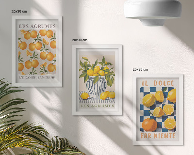 Photo frame wall Retro citrus fruit with yellow accents