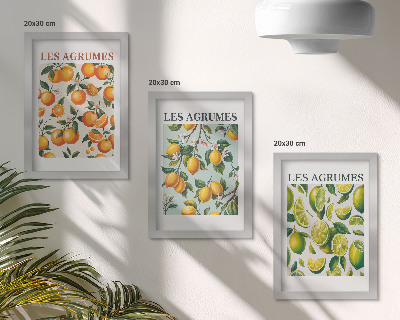 Framed triptych Fruity citrus patterns in pastel colors
