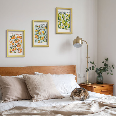 Framed triptych Fruity citrus patterns in pastel colors