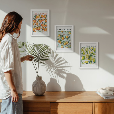Framed triptych Fruity citrus patterns in pastel colors