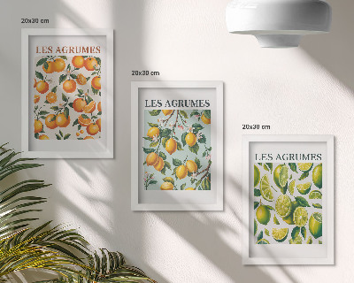 Framed triptych Fruity citrus patterns in pastel colors