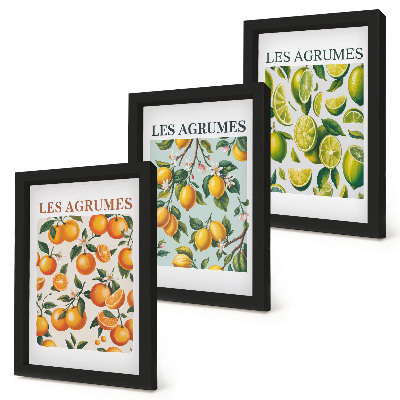 Framed triptych Fruity citrus patterns in pastel colors