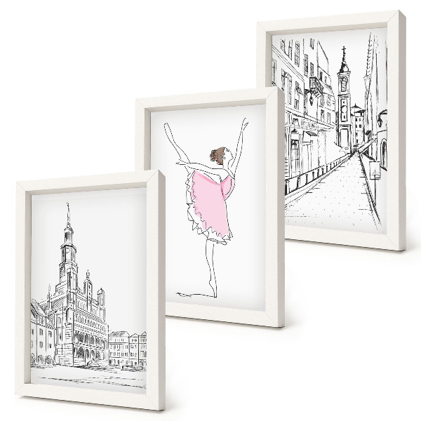 3-piece wall art set Stylish images of dancing ballerinas and architecture
