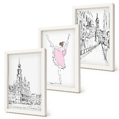 3-piece wall art set Stylish images of dancing ballerinas and architecture