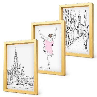 3-piece wall art set Stylish images of dancing ballerinas and architecture