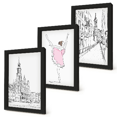 3-piece wall art set Stylish images of dancing ballerinas and architecture