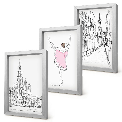 3-piece wall art set Stylish images of dancing ballerinas and architecture