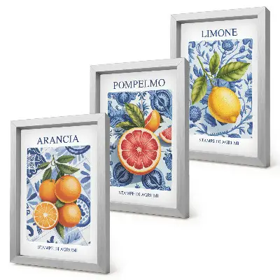 Photo frame wall with vintage citrus fruit illustrations