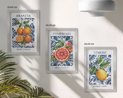 Italian style citrus fruit fashion posters framed triptych