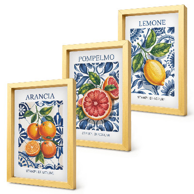 Framed triptych Italian-style citrus fruit fashion posters
