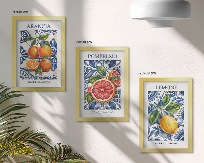 Framed triptych Italian-style citrus fruit fashion posters