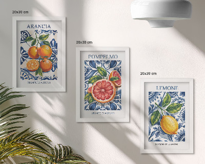 Framed triptych Italian-style citrus fruit fashion posters