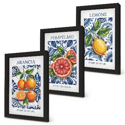 Framed triptych Italian-style citrus fruit fashion posters
